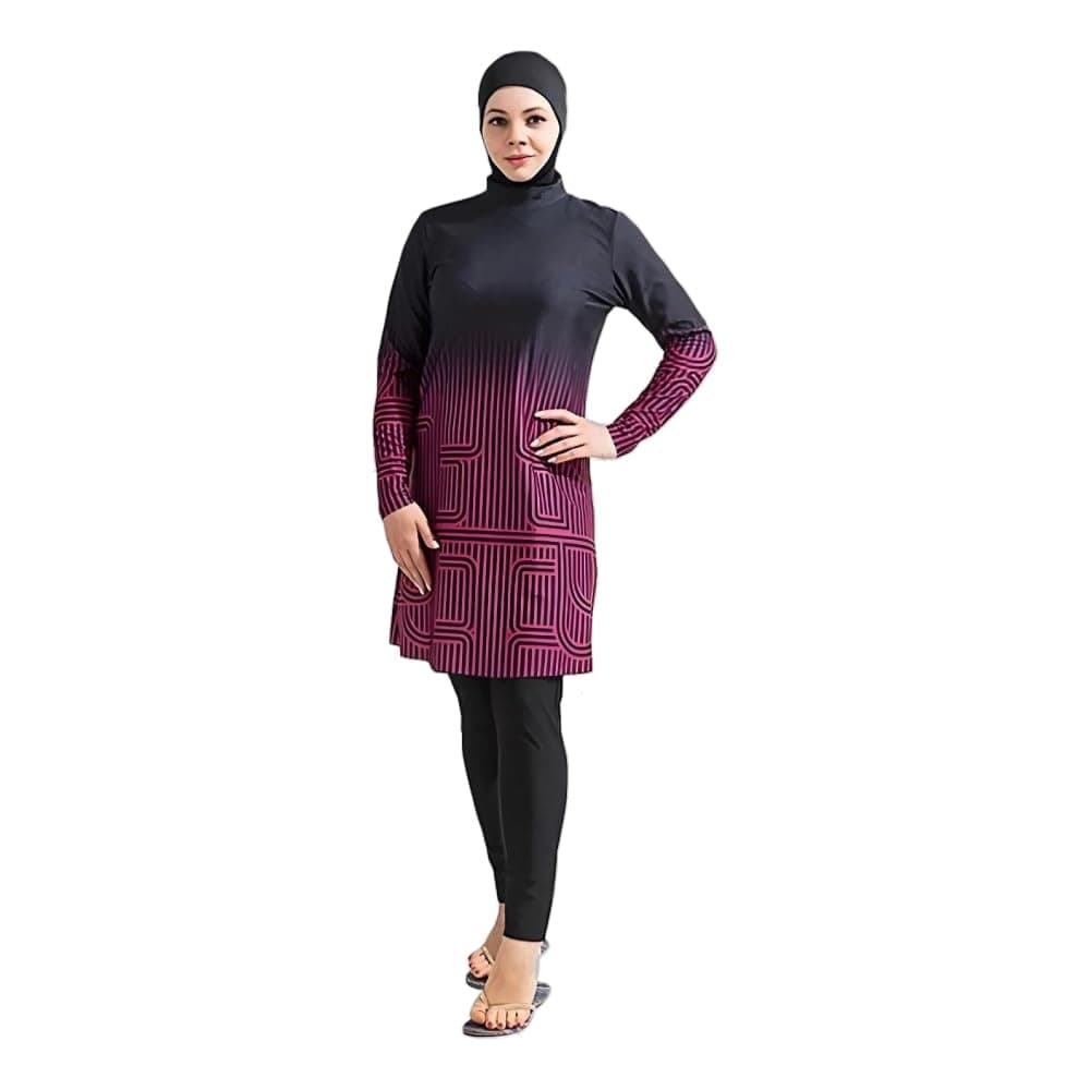 Dalaura Muslim Burkini Swimsuits for Women 3-Piece Set with Hijab – Full Coverage Modest Swimwear for Women - XS to Plus Size (CA/US, Alpha, 4X-Large, Regular, Regular, Maze Pink)