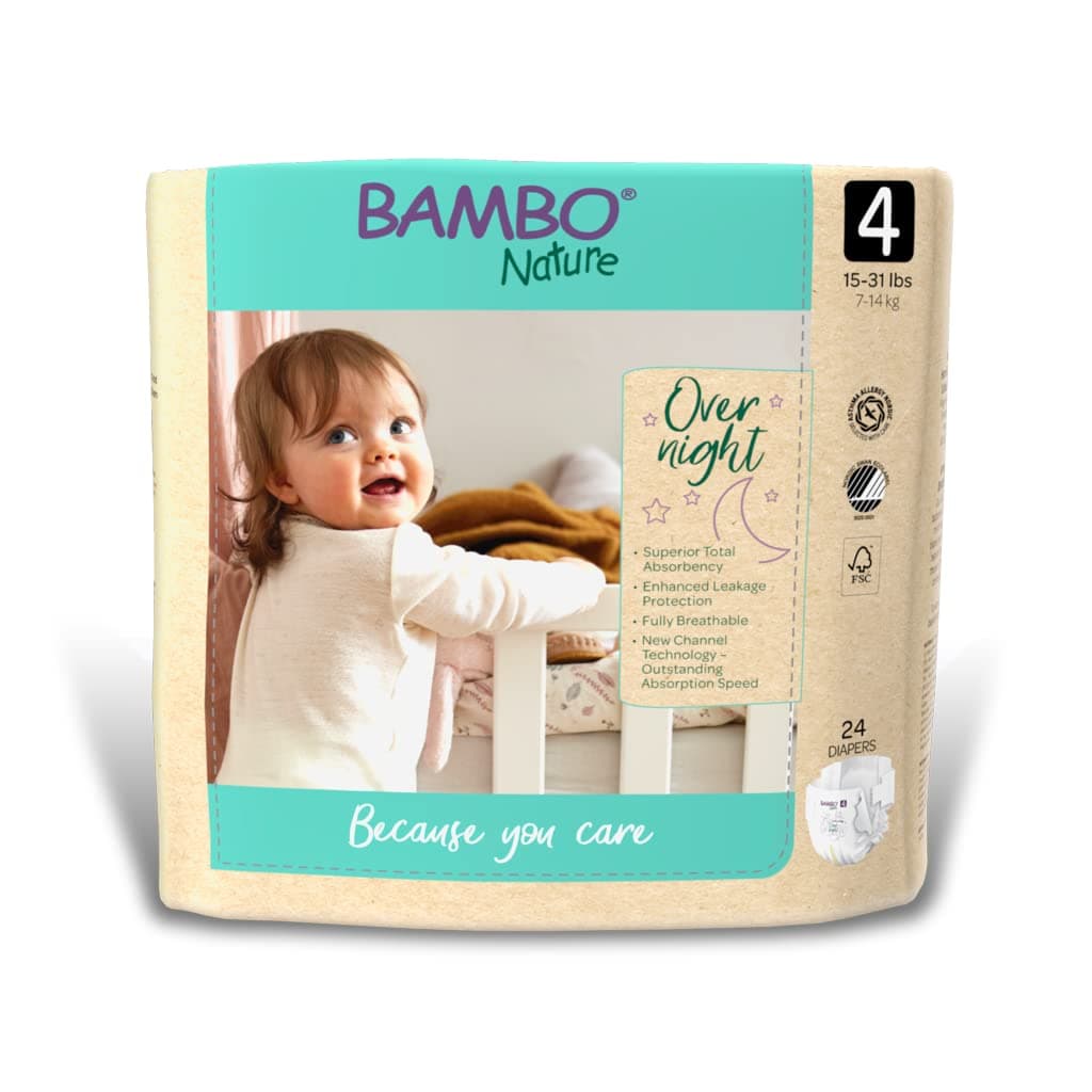 Bambo Nature Hypoallergenic Overnight Baby Diapers, Eco-Labelled Overnight Diapers, Totally Chlorine-Free, Skin Friendly, Super Absorbent - Size 4