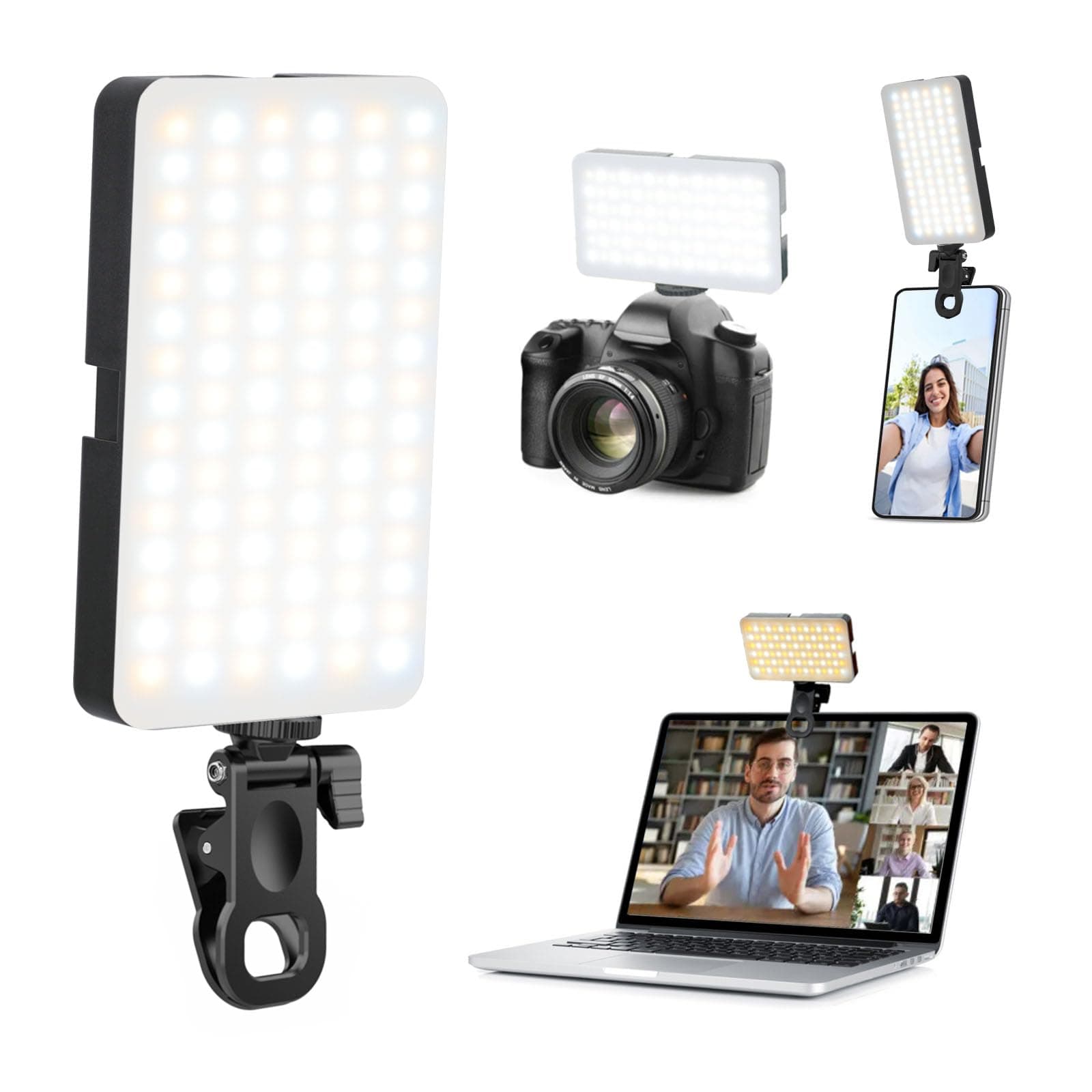 Portable Selfie Light for iPhone: 90 LED Rechargeable Phone Fill Lights, Ring Light for Camera Picture, Makeup Photo, Video Conferences, Laptop Use, Zoom Meetings, TikTok, Vlog Photography