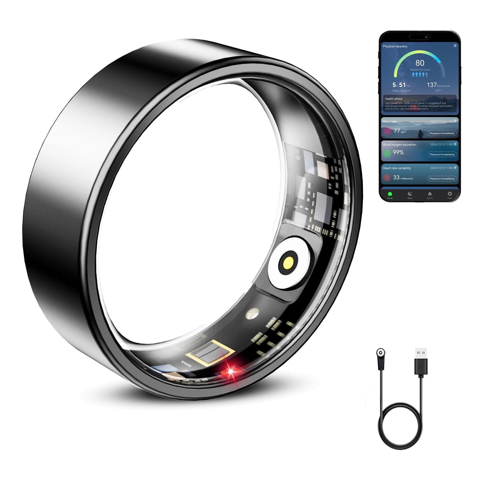 Smart Ring Health Tracker, Fitness Tracker, Activity Trackers for Man&Women -Sleep&Exercise Monitor,Waterproof Sleep Tracking Wearable (Black, 11)