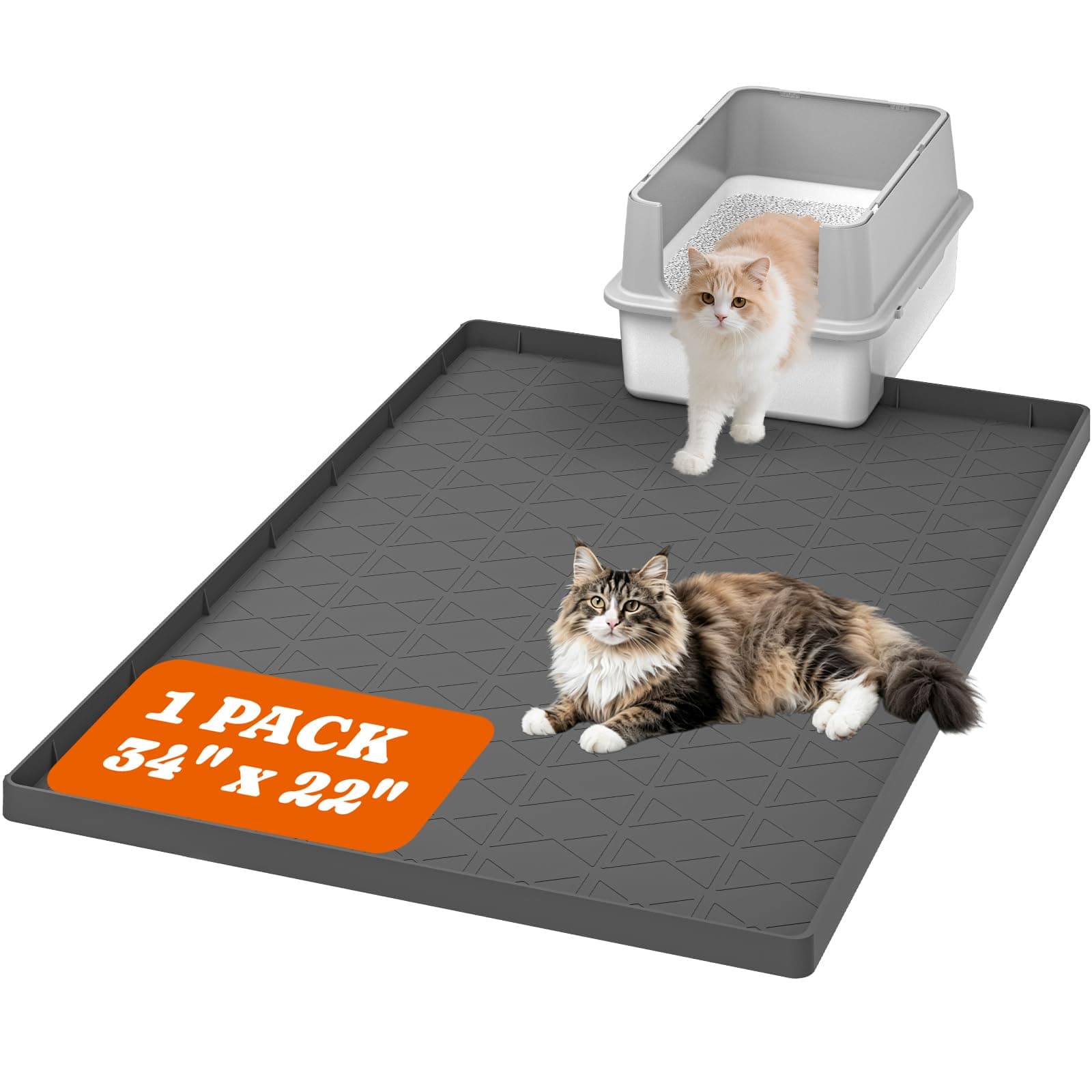 Pawtners Cat Litter Mat, Large 86X 56CM Litter Box Mat, Easy to Clean Cat Litter Box Mat, Non-Slip Kitty Litter Mat for Floor, Waterproof & Urine-Proof Cat Litter Mat Litter Trapping Mat, Gray