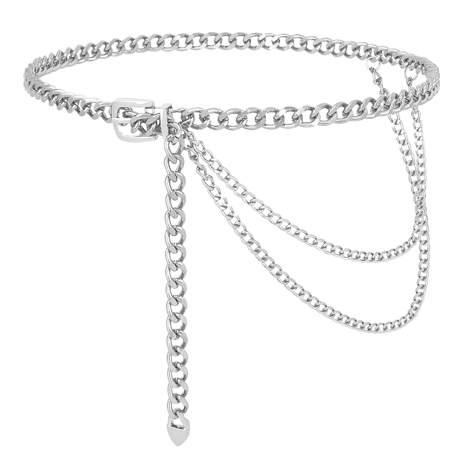 WHIPPY Multilayer Waist Chain Belt Women Girls Adjustable Metal Body Link Belts for Jeans Dresses, 1-silver Tone, L: Fit for Waist up to 46 Inches