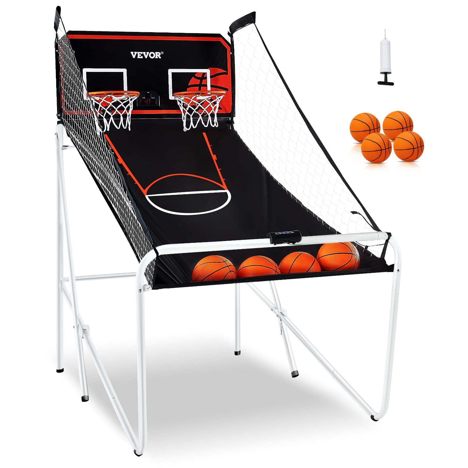 VEVOR Foldable Basketball Arcade, 2 Player Indoor Basketball, Home Dual Shot Sport With 4 Balls, 8 Game Modes, Electronic Scoreboard, and Inflation Pump, for Kids, Adults (Black & White)