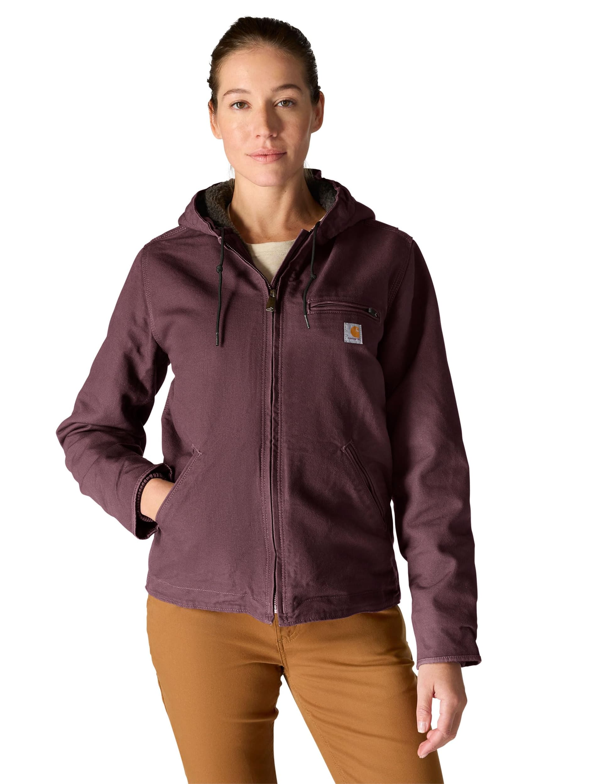 Carhartt Women's Loose Fit Washed Duck Sherpa Lined Jacket, Basil, Medium