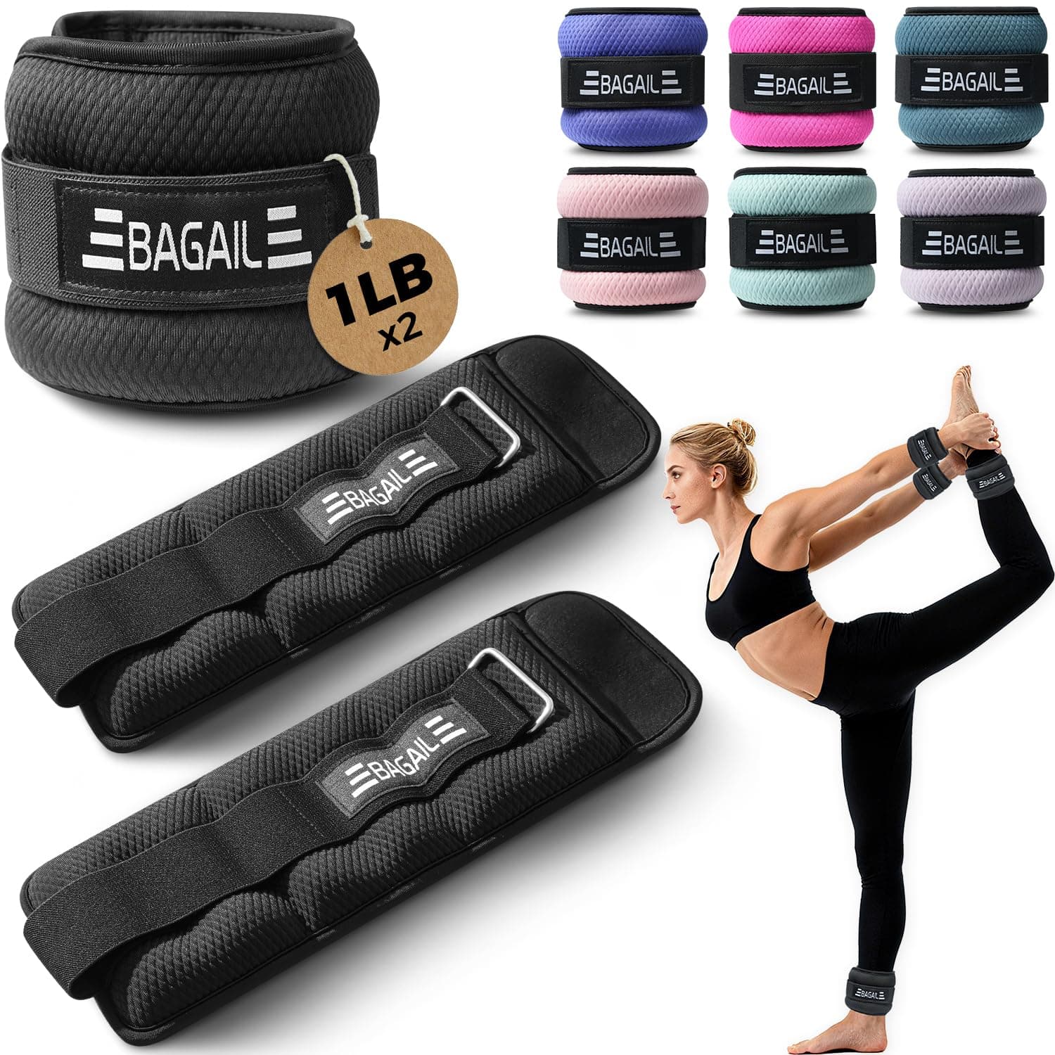 BAGAIL Ankle and Wrist Weights for Women & Men, 1 Pair 1/2/4/6/8/10 LBS Leg Weight with Sleek Design & Secure Fit, Arm Weighted Set for Walking, Running, Home Fitness & Physical Therapy - 2lb, Black