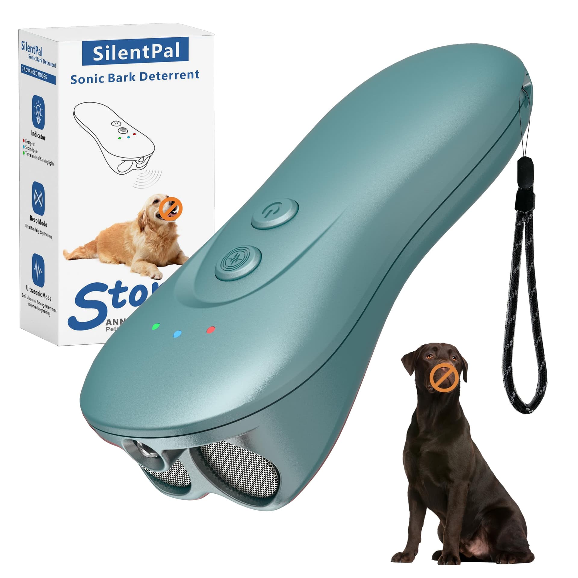 Dog Bark Deterrent Device,Ultrasonic Anti-Barking Devices with Sonic Emitters,15Ft Long Range & Rechargeable Bark Control,Safe for Dogs Training,Indoor & Outdoor(Green)