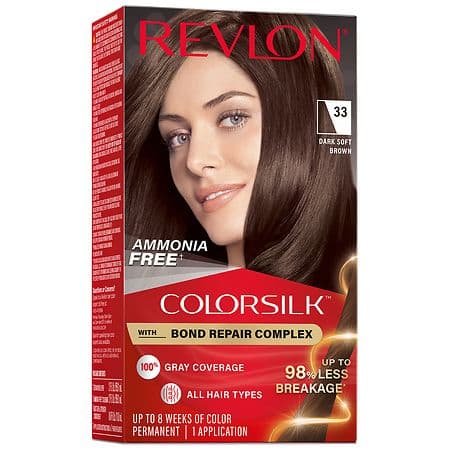 Revlon ColorSilk Permanent Hair Color with Bond Repair Complex - 33 Dark Soft Brown - 4.4 fl oz: Ammonia-Free, Includes Applicator & Gloves
