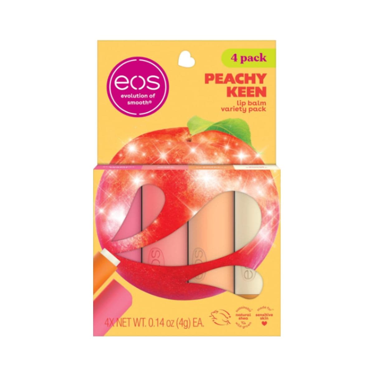 eos Lip Balm Gift Set- Peachy Keen, Limited-Edition Lip Moisturizer, Variety Pack, 0.14 oz, 4-Pack