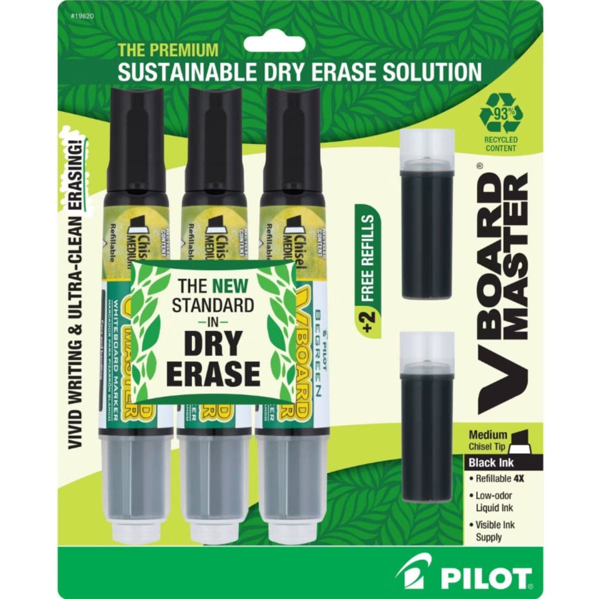 Pilot VBoard Master Dry Erase Markers 3pk Chisel Tip Black Ink with Bonus Refills