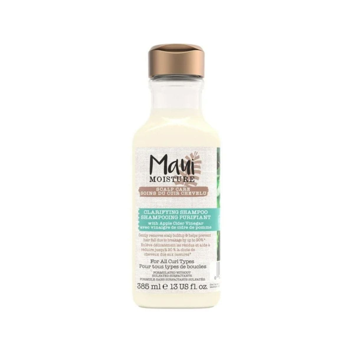 Maui Moisture Scalp Care Clarifying Shampoo, Apple Cider Vinegar Curly Hair Shampoo Moisturizes & Removes Scalp Build-Up, Sulfate-Free Surfactants, 385 ml