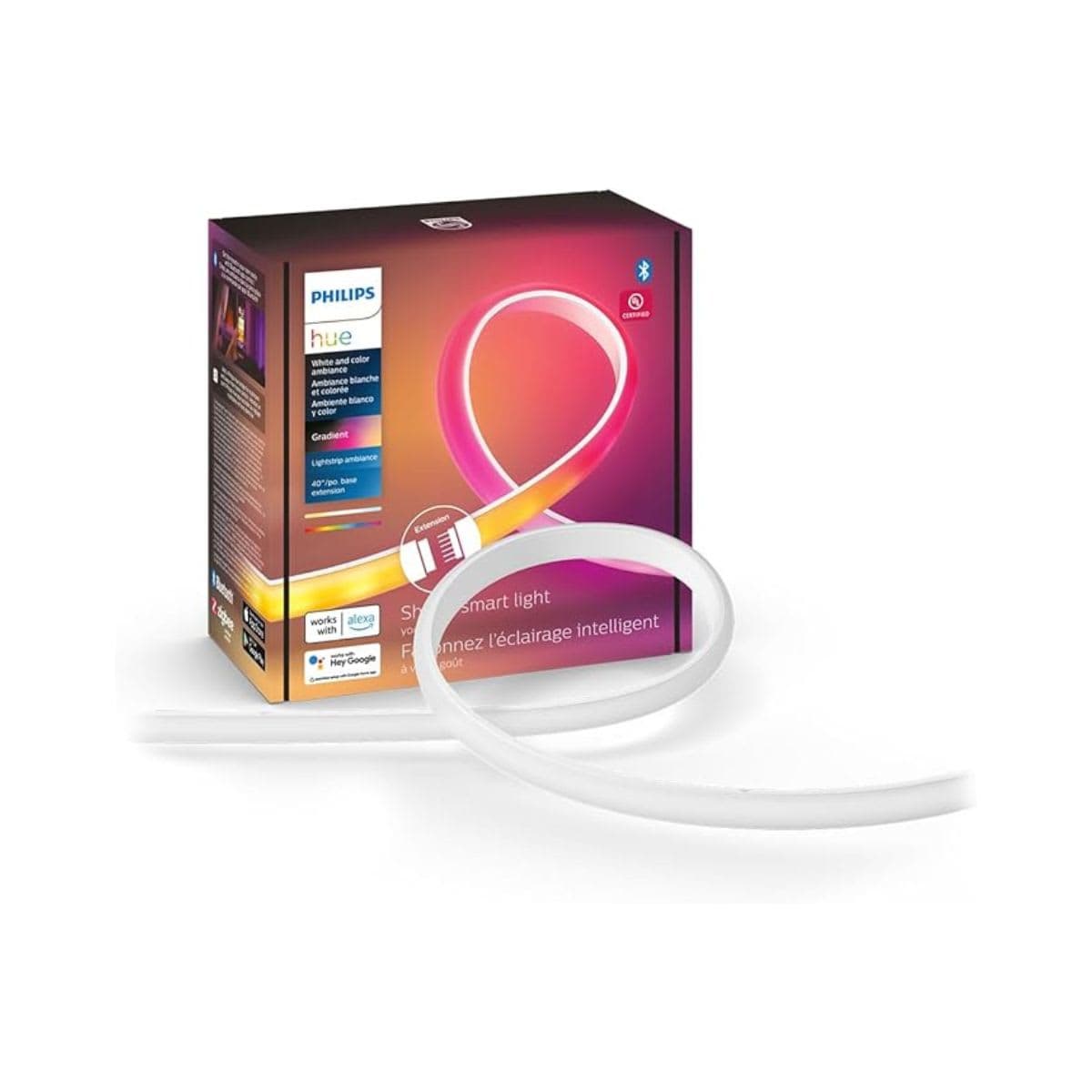 Philips Hue Bluetooth Gradient Ambiance Smart Lightstrip 3ft Extension NO Plug, (MutiColour Strip, Works with Apple Homekit and Google Home), White