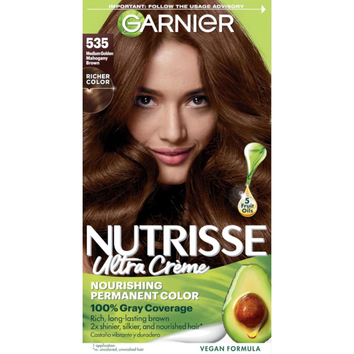 Garnier Nutrisse Nourishing Hair Color Creme, 535 Medium Gold Mahogany Brown (Packaging May Vary)