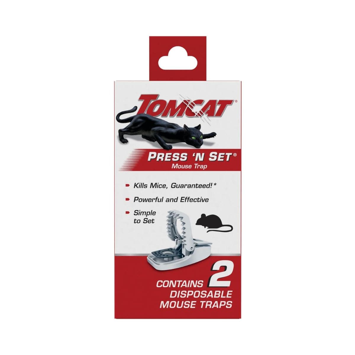 Tomcat Press 'N Set Mouse Trap for Indoor or Outdoor Use, Plastic Spring-Loaded Mouse Killer with Grab Tab, 2 Traps