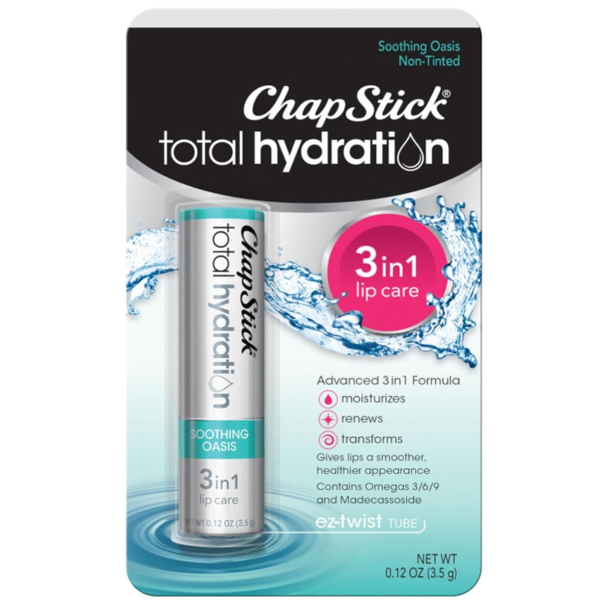 ChapStick Total Hydration 3-in-1 Lip Care Soothing Oasis 0.12 oz (Pack of 6)