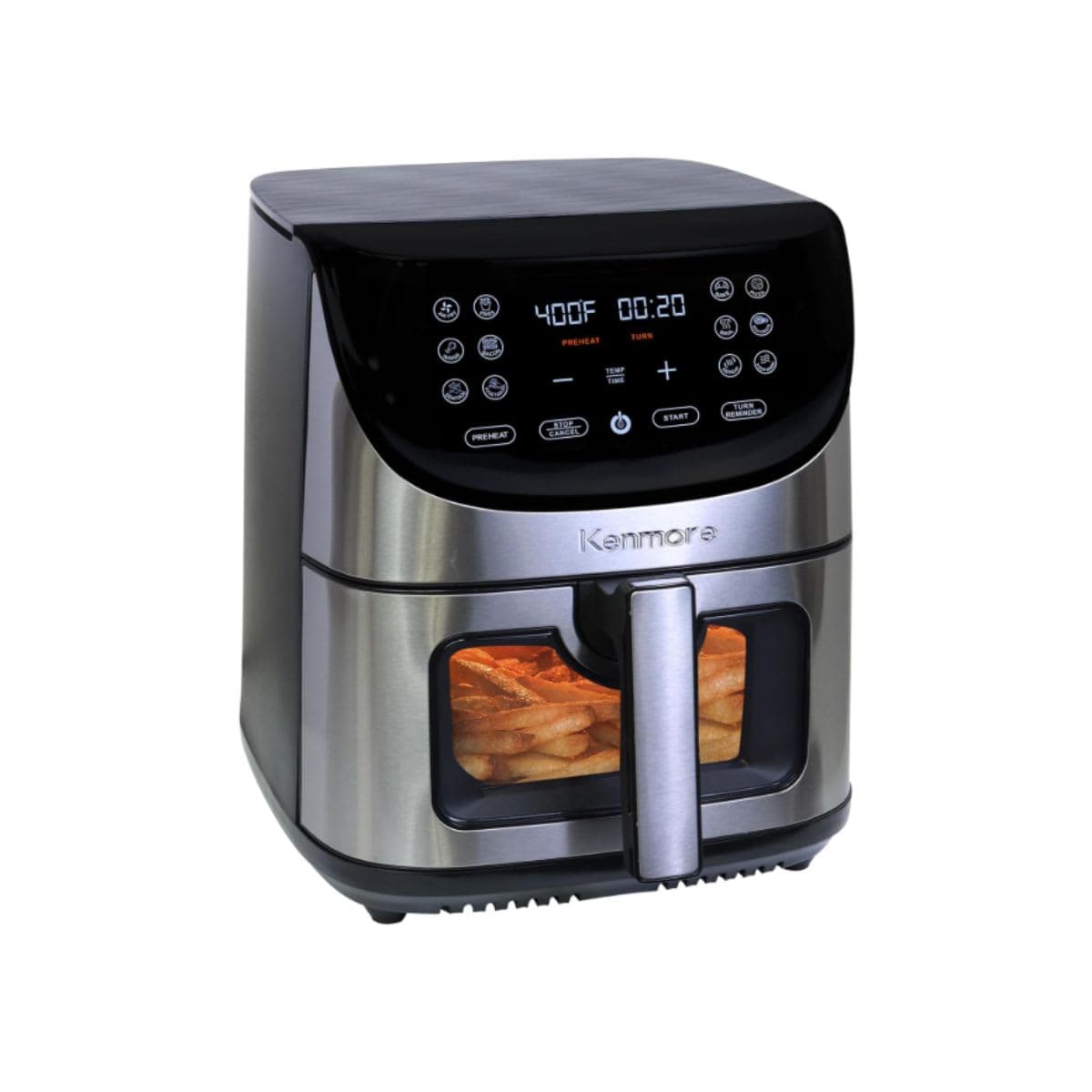 Kenmore 8 Quart Air Fryer - Aerogrill, Non-Stick Frying Basket, French Fry, Digital Touch Screen, 12 Presets, Friteuse électrique, Countertop Cooking Kitchen Appliance, Stainless Steel, Black