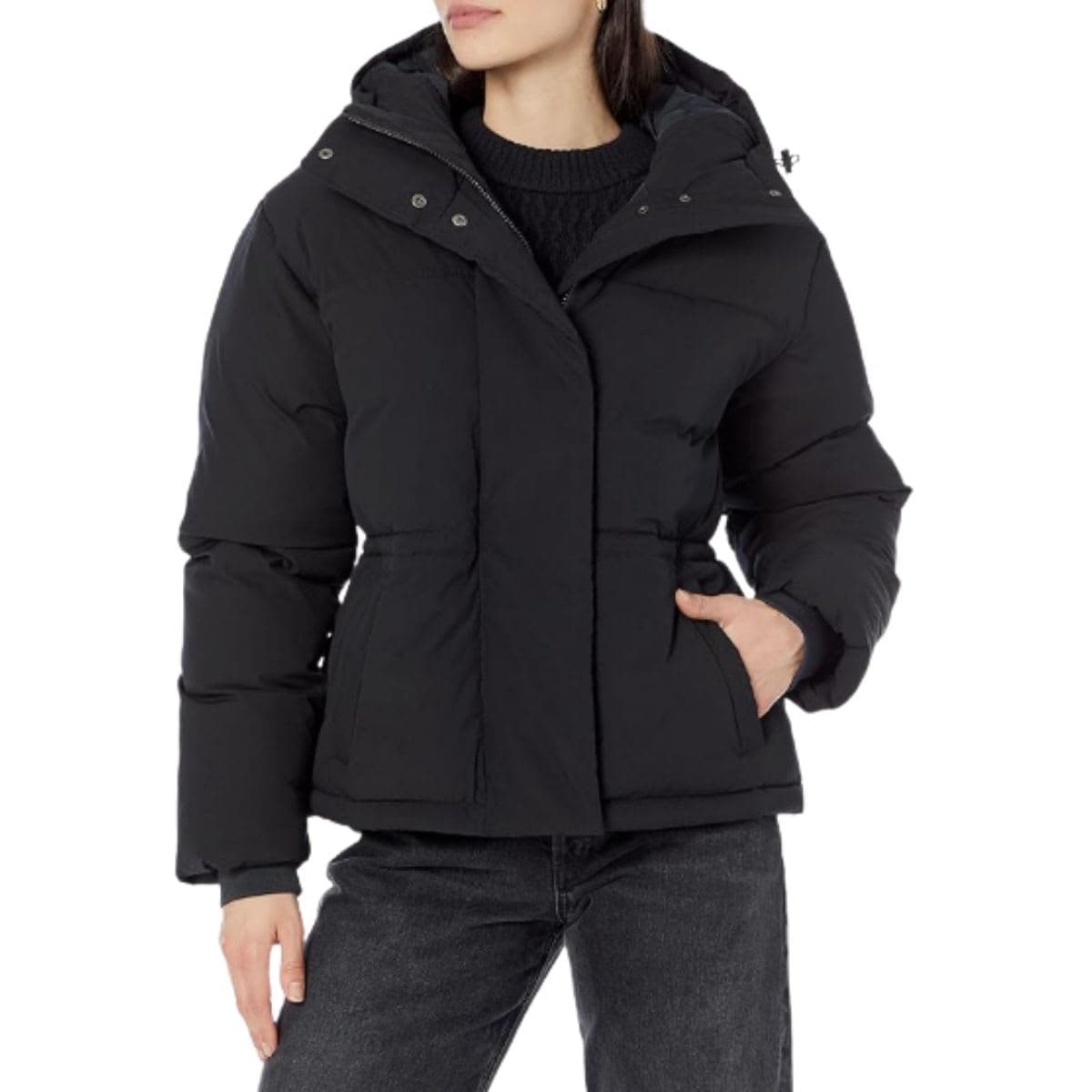 Essentials Women's Short Waisted Puffer Jacket, Black, X-Large