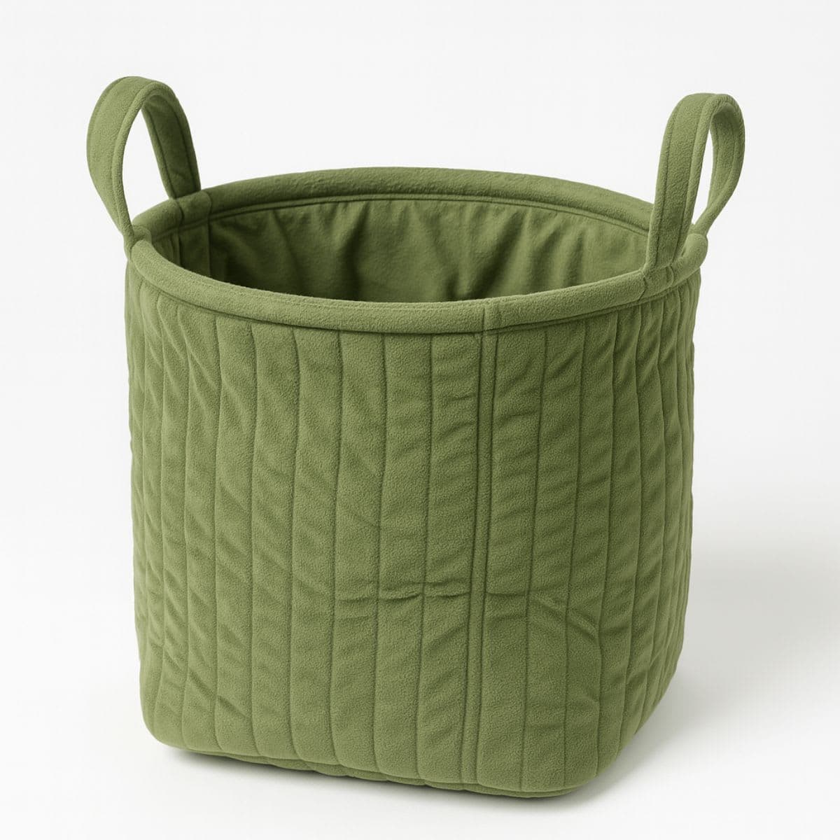 Velvet Bin - Green - 13 Inches Wide 14 Inches Tall With Handles NWT