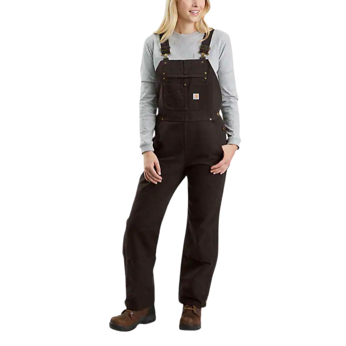 Carhartt Women's Petite Quilt Lined Washed Duck Bib Overall Pants, -Dark Brown, Medium Tall