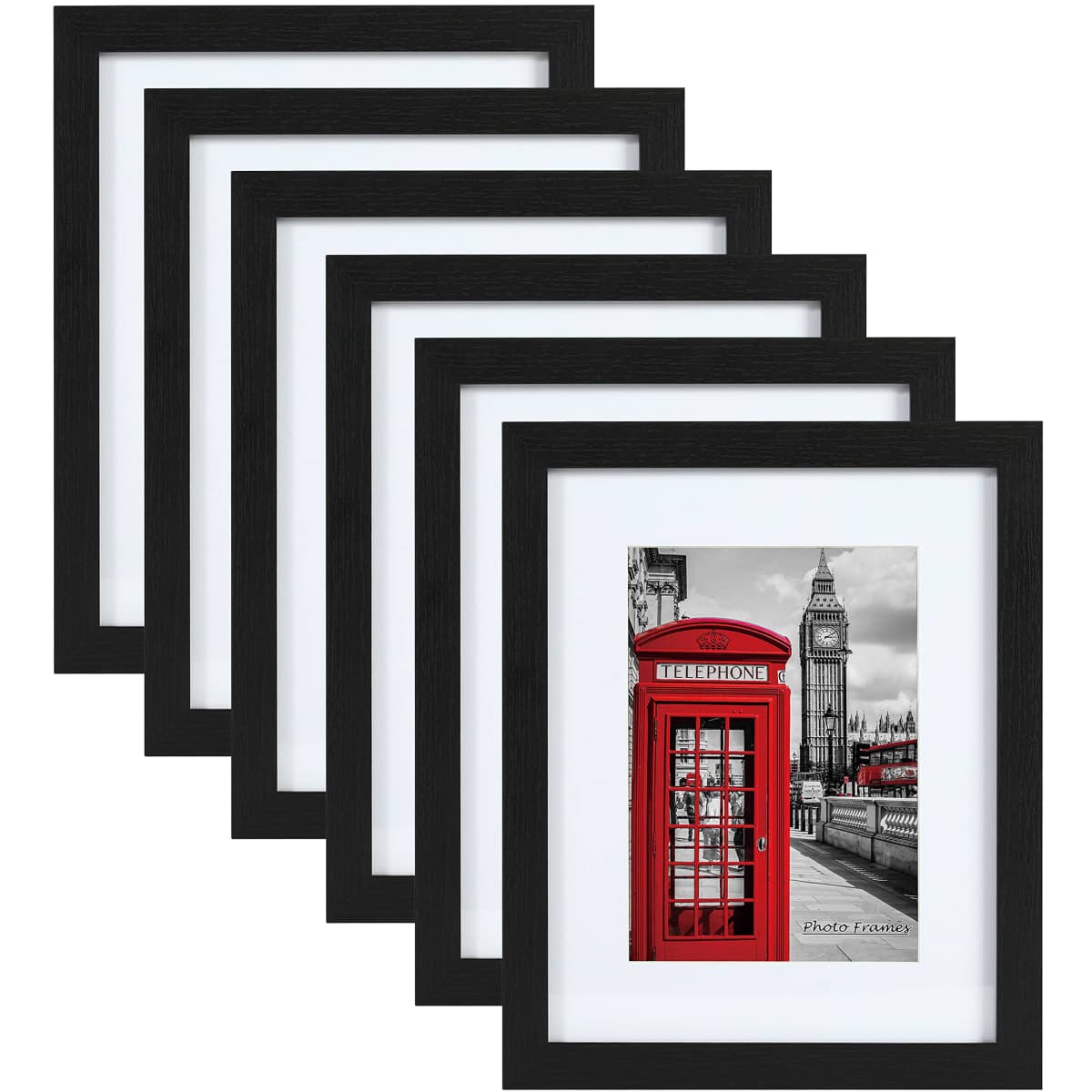 PEALSN 11x14 Picture Frame Set of 6, Display Pictures 8x10 with Mat or 11x14 without Mat for Wall Mounting or Table Top Display, Photo Frames Collage for Wall Decor, Black Woodgrain.