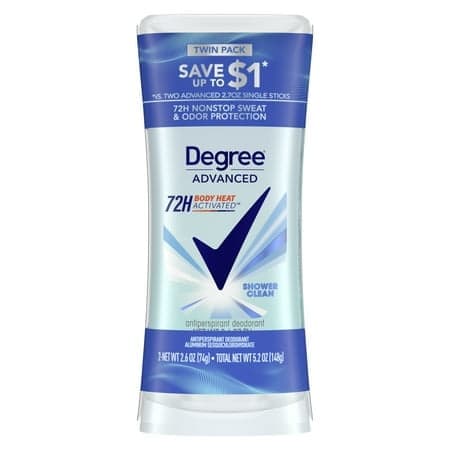 Degree Advanced Women s Antiperspirant Deodorant Stick Twin Pack Shower Clean  2.6 oz
