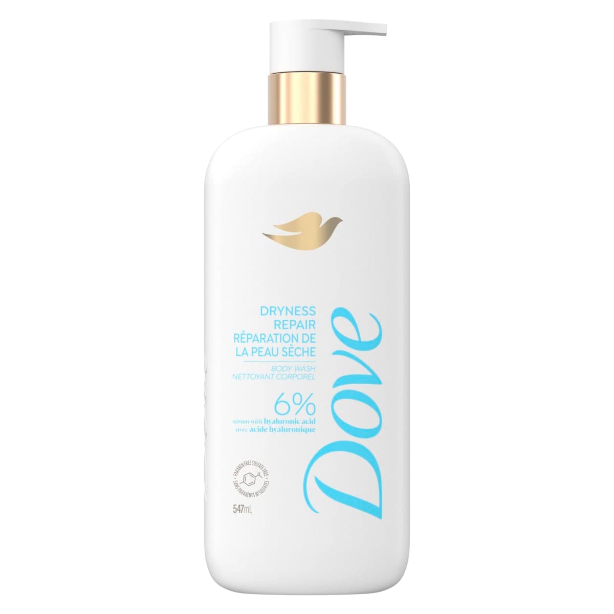 Dove Body Wash, Actively drenches dry skin Dryness Repair 6% hydration serum with hyaluronic acid, 547 mL