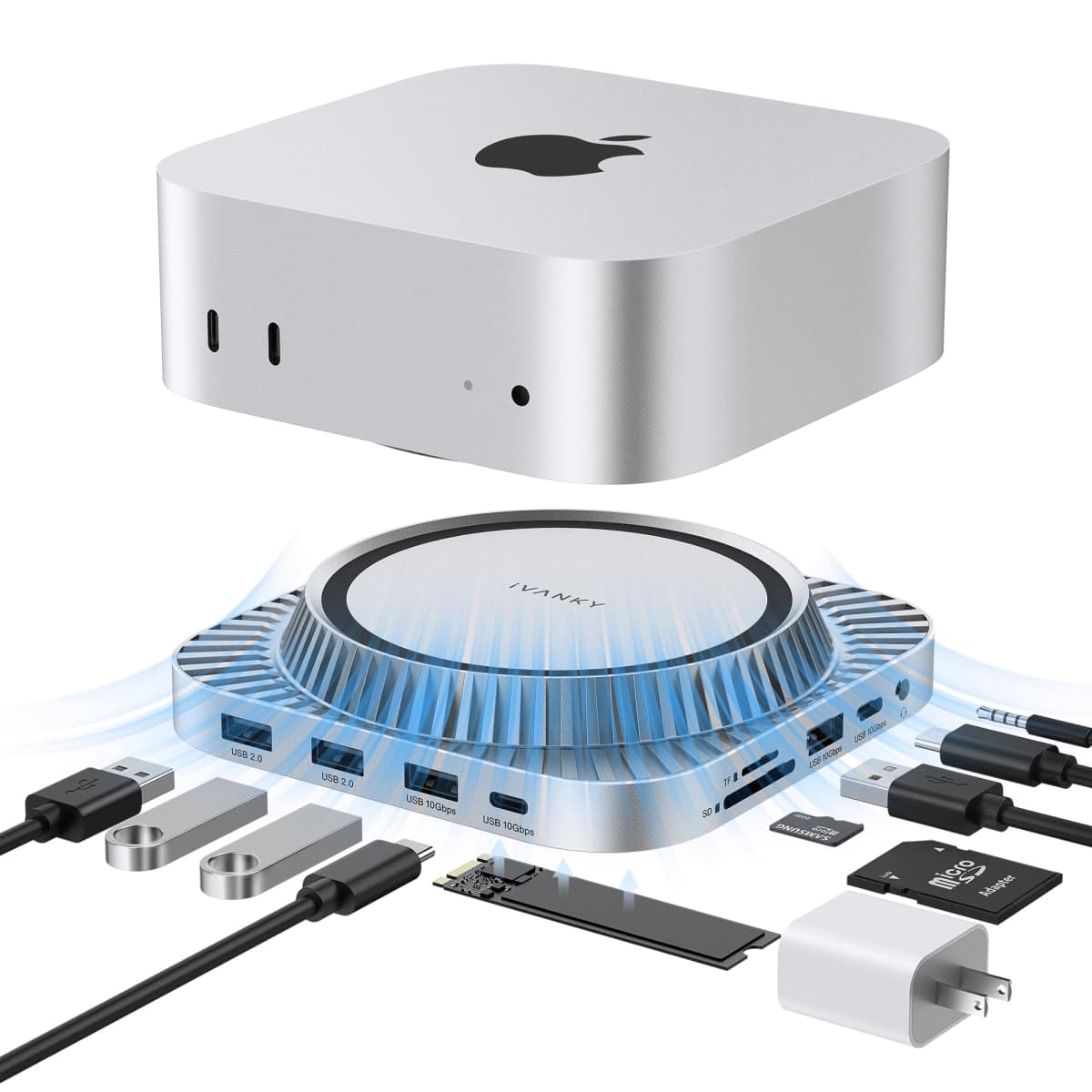 iVANKY 13-in-1 Mac mini M4 Dock, Ultra Docking Station Stand with M.2 NVMe SSD Enclosure, 4K@120Hz HDMI Hub for Mac mini M4 and M4 Pro (2024), 10 Gbps USB, SD/TF,