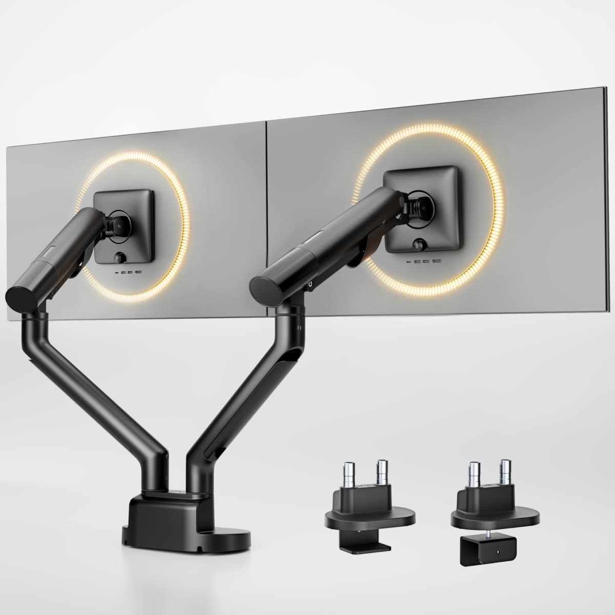 monTEK Dual Monitor Stand for 2 Screens 17 to 35 Inch, Heavy Duty Monitor Mount Arm, VESA Mount Desk Stand with C-Clamp/Grommet Base, Holds up to 24.3 lbs Per Arm, VESA 75/100mm