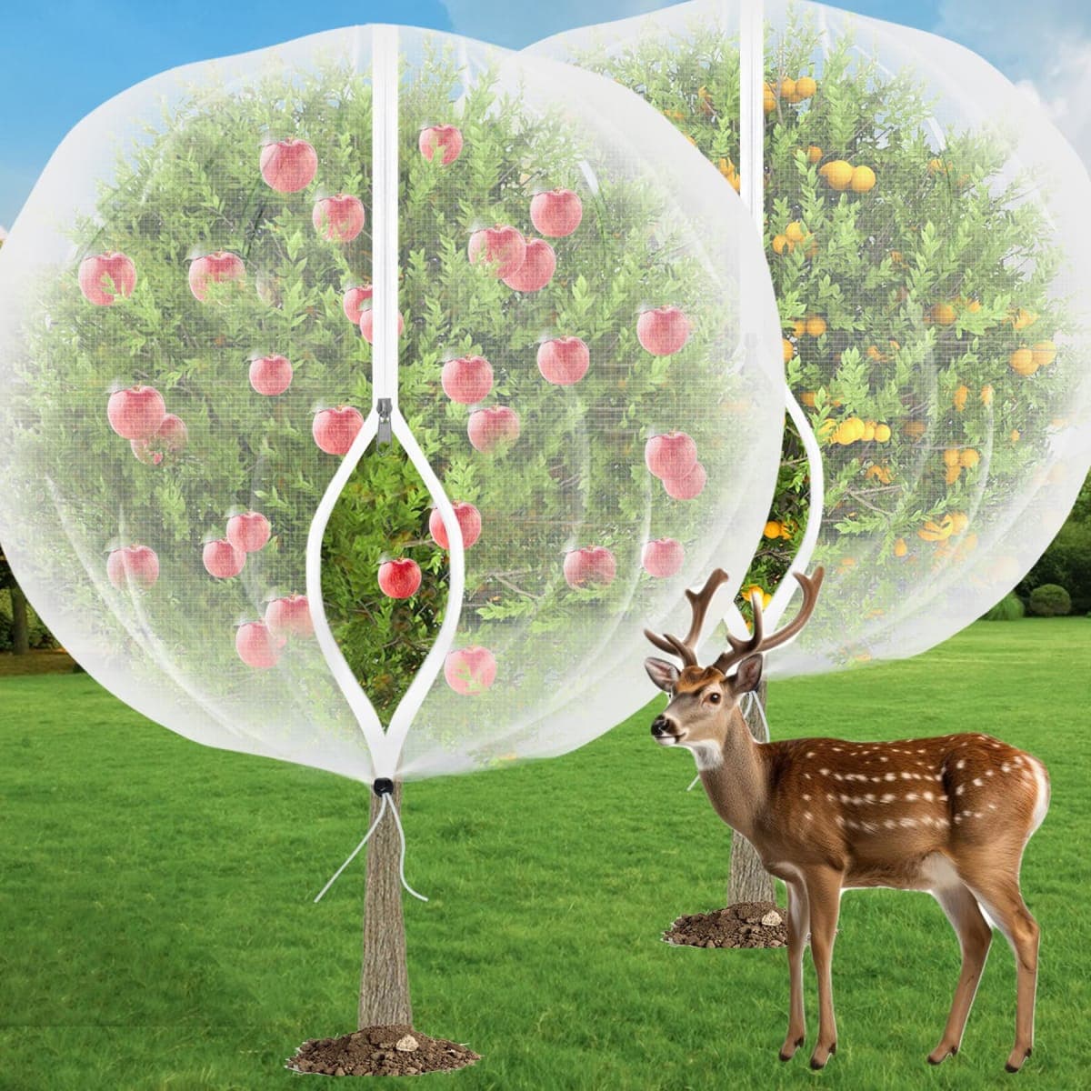 Fruit Tree Netting for Cicadas - with 2Pcs 6Ftx5.3Ft Zipper&Drawstring Protection for Your Fruit Trees Garden Bird Netting Covers for Blueberry Bush Tomato Bug Plant Protection Cherry Apple Tree