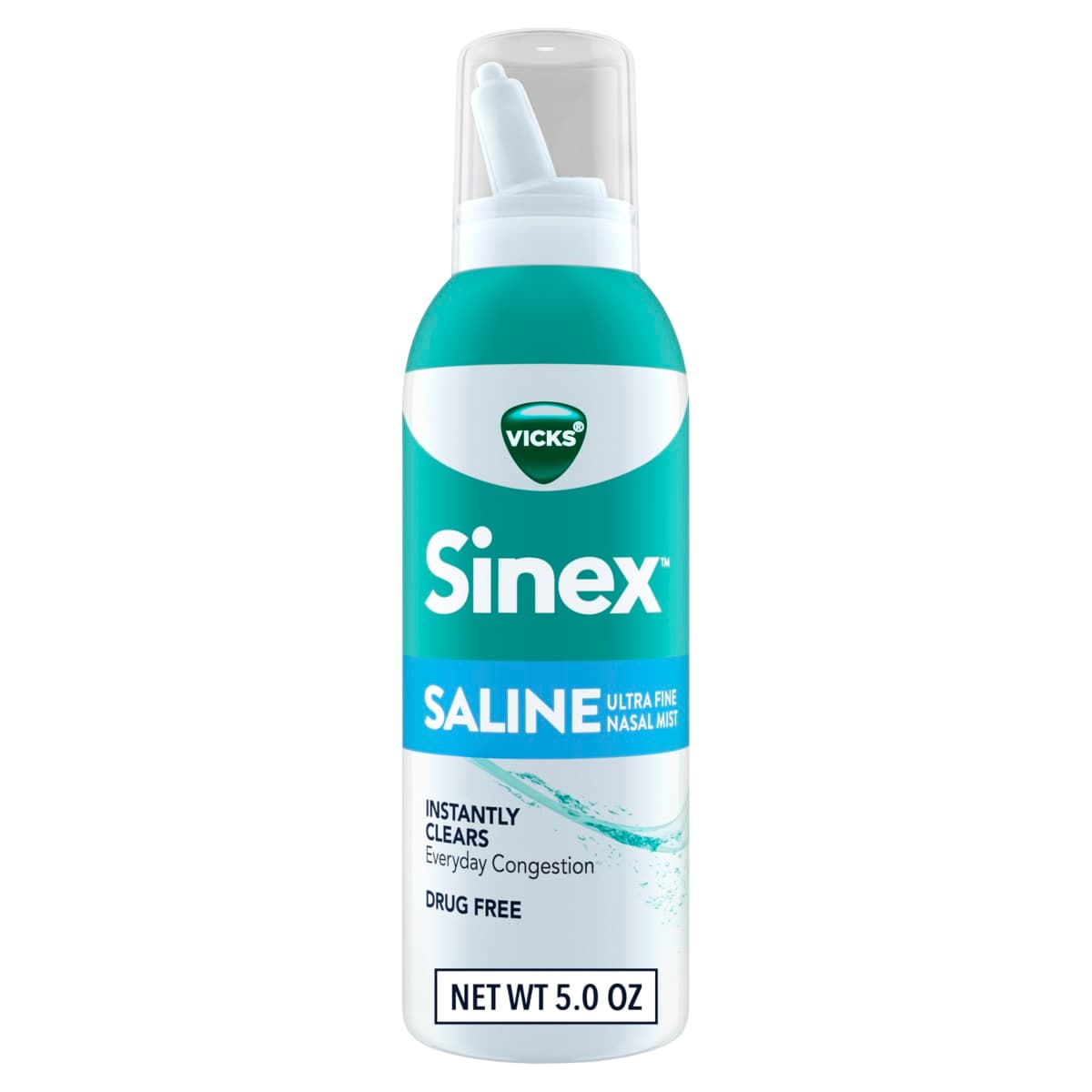 Vicks Sinex Saline Nasal Spray, Drug Free Ultra Fine Mist, Clear Everyday Sinus Congestion Fast, Clear Mucus from a Cold or Allergy, Daily Use 5.0 fl oz