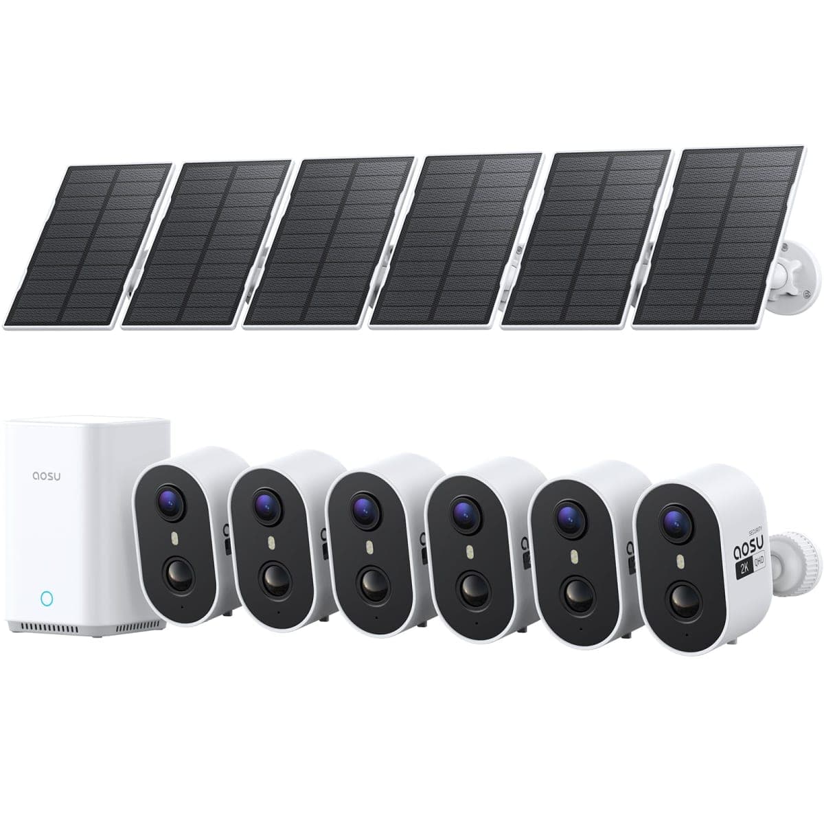 aosu Outdoor Security Cameras Wireless Home Surveillance System, Solar Powered, Cross-Cam Tracking, True 2K HD Night Vision, Spotlight, Motion Alert, No Subscription Required, Easy Setup, 6-Cam-Kit