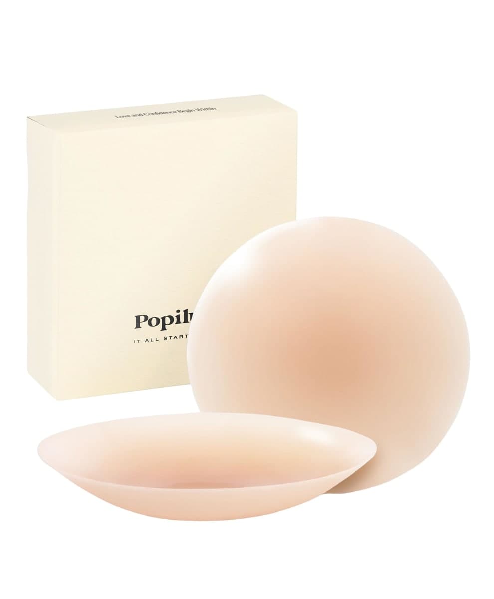 Popilush Nipple Covers for Women - Sticky Bra Reusable Silicone Pasties Waterproof with Travel Case Crème
