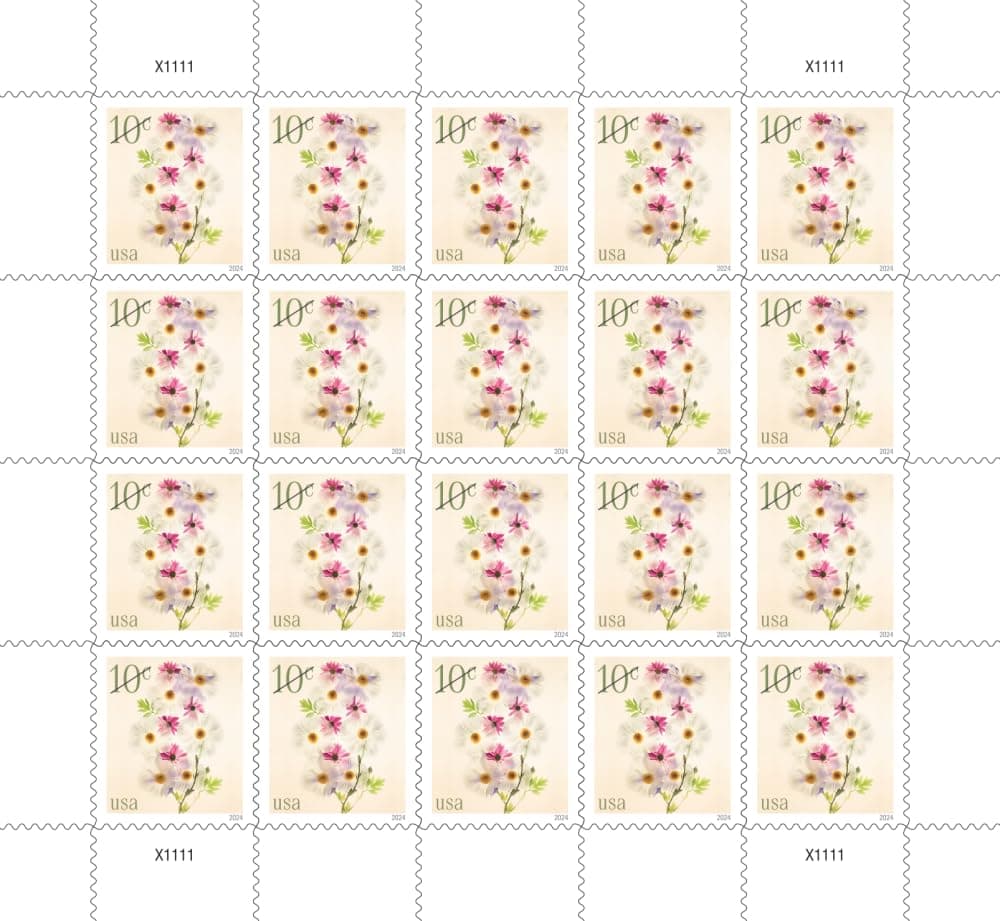 Poppies and Coneflowers 2024 10 cents (sheet of 20) additional shipping stamps denominated for mail use