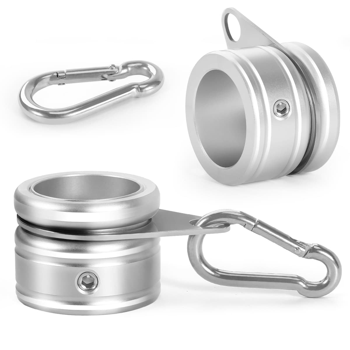 1.25" Flag Pole Rings, Aluminum Alloy Flag Pole Clips Swivels 360° Rotating Anti Wrap Mounting Ring with Carabiner, Flag Pole Kit Parts for 1.02-1.25 Inch Diameter- Pack of 2 (Silver)