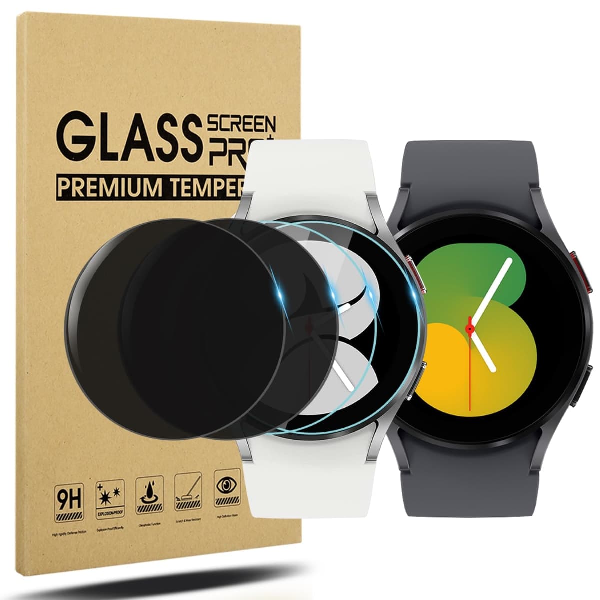 Suoman 2+2 Pack for Samsung Galaxy Watch 7/6/5/4 40mm Privacy Screen Protector, [Perfectly Fit] 9H Hardness Ultra-thin HD Clear Anti-Scratch Tempered Glass for Galaxy Watch 7/6/5/4 (40mm)