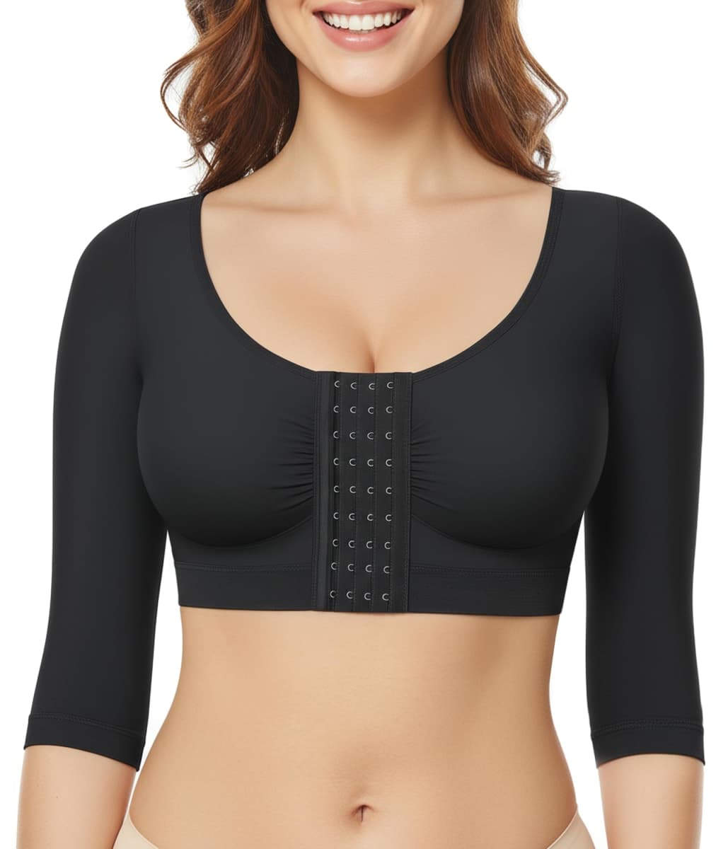 BRABIC Upper Arm Shaper for Women Fajas Post Surgery Compression Sleeves Front Closure Bra Arm Lipo Shapewear Tops, Black, Large