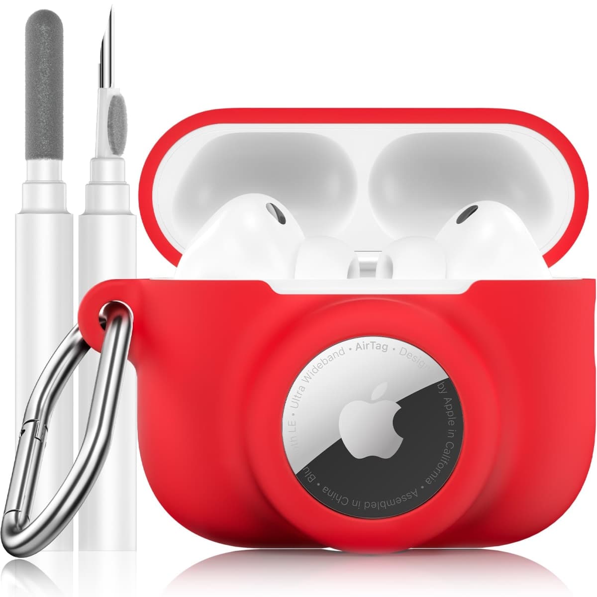 LDSXAY 2 in 1 Silicone Case Compatible with AirPods Pro 3 and AirTag, Shockproof Protective Case Cover for AirPods Pro 3rd Generation 2025 with Cleaner Kit & Carabiner (Black)