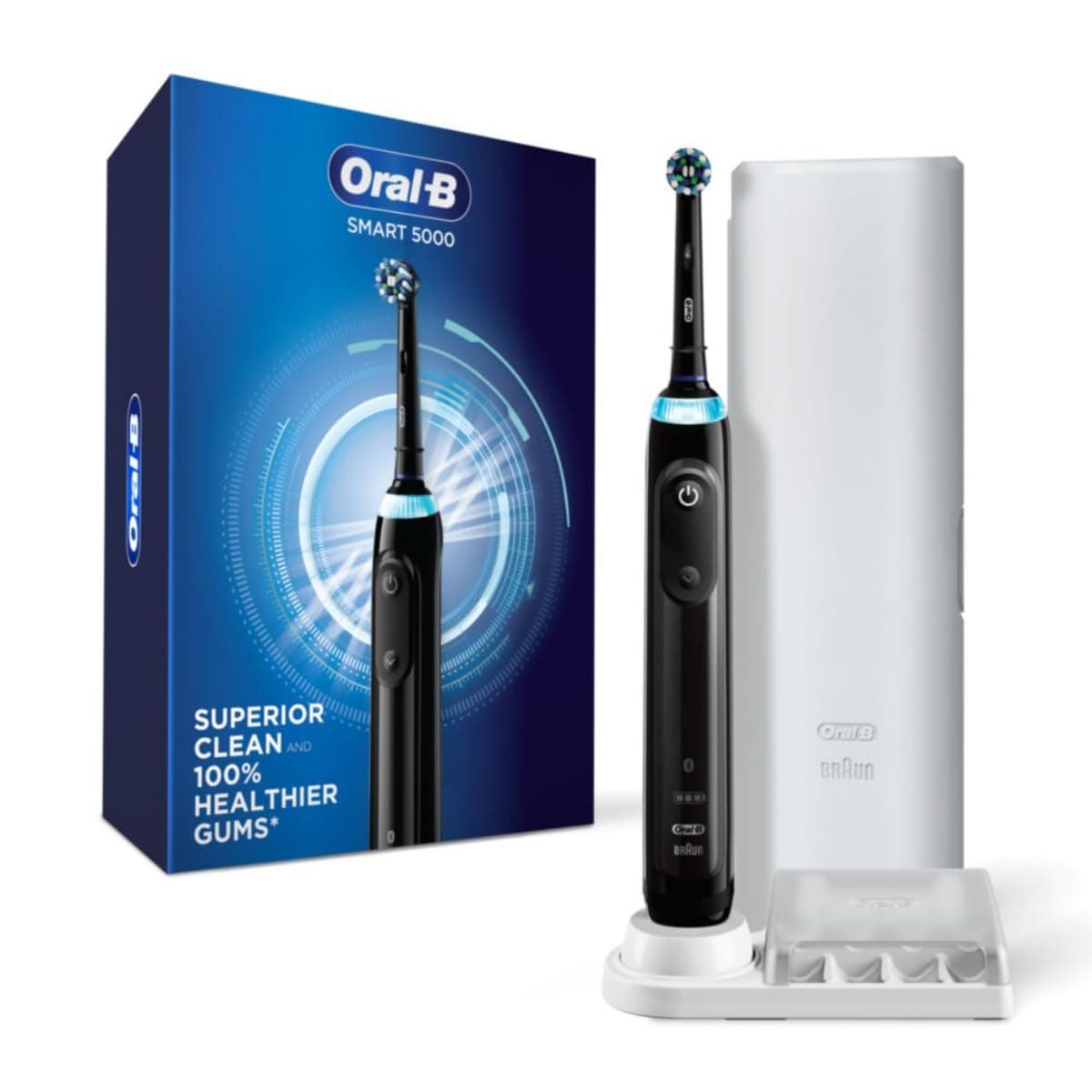 Oral-B Smart 5000 Electric Toothbrush, Black, Rechargeable Power Toothbrush with 1 Brush Head, Stand, and Travel Case
