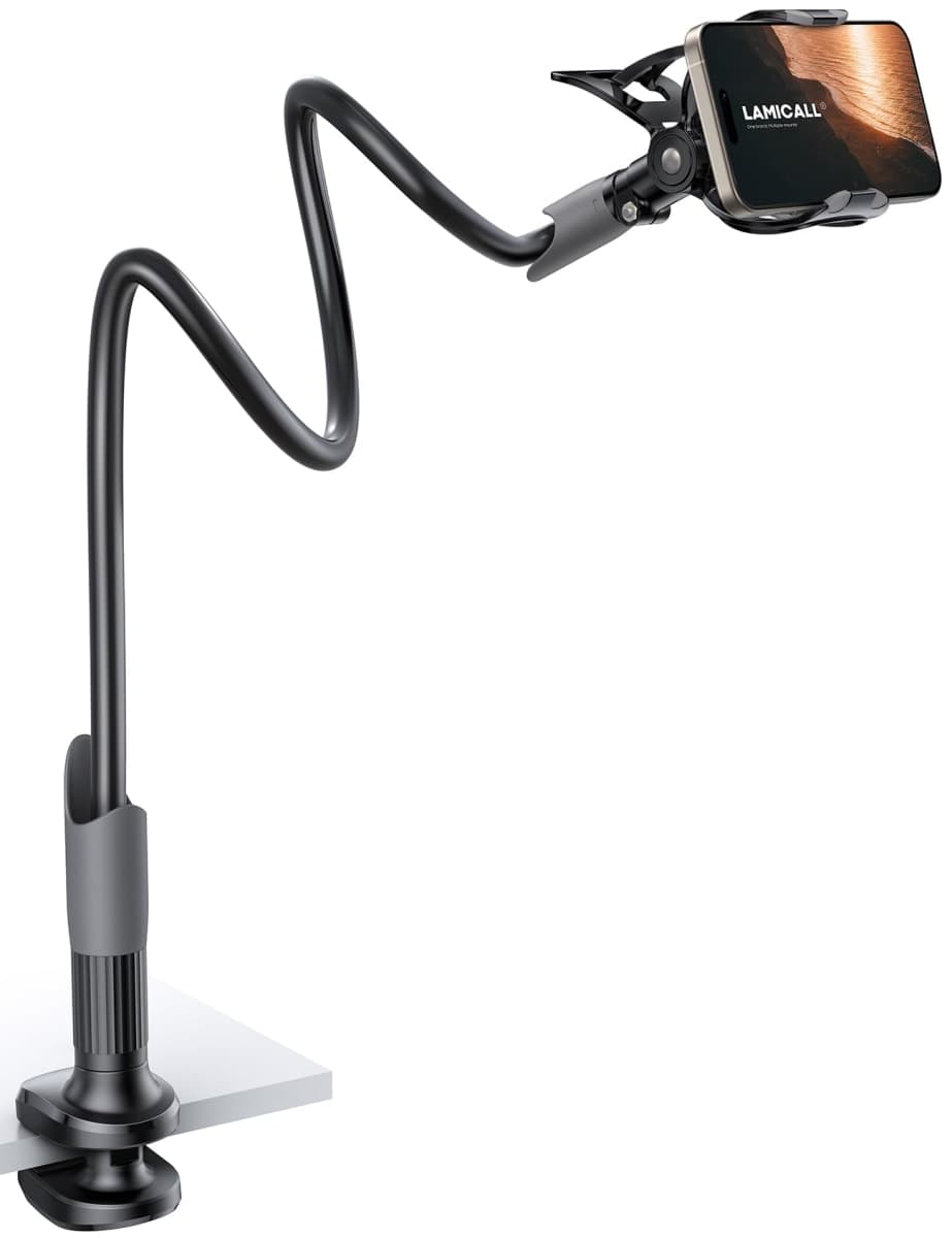 Phone Holder Bed Gooseneck Mount - Lamicall Cell Phone Stand Clamp Clip for Desk, Flexible Lazy Long Arm Headboard Bedside Mom Gift for iPhone 13 14 15 16 17 Pro Max Mini Plus, S24 S25 Ultra, 4-7"