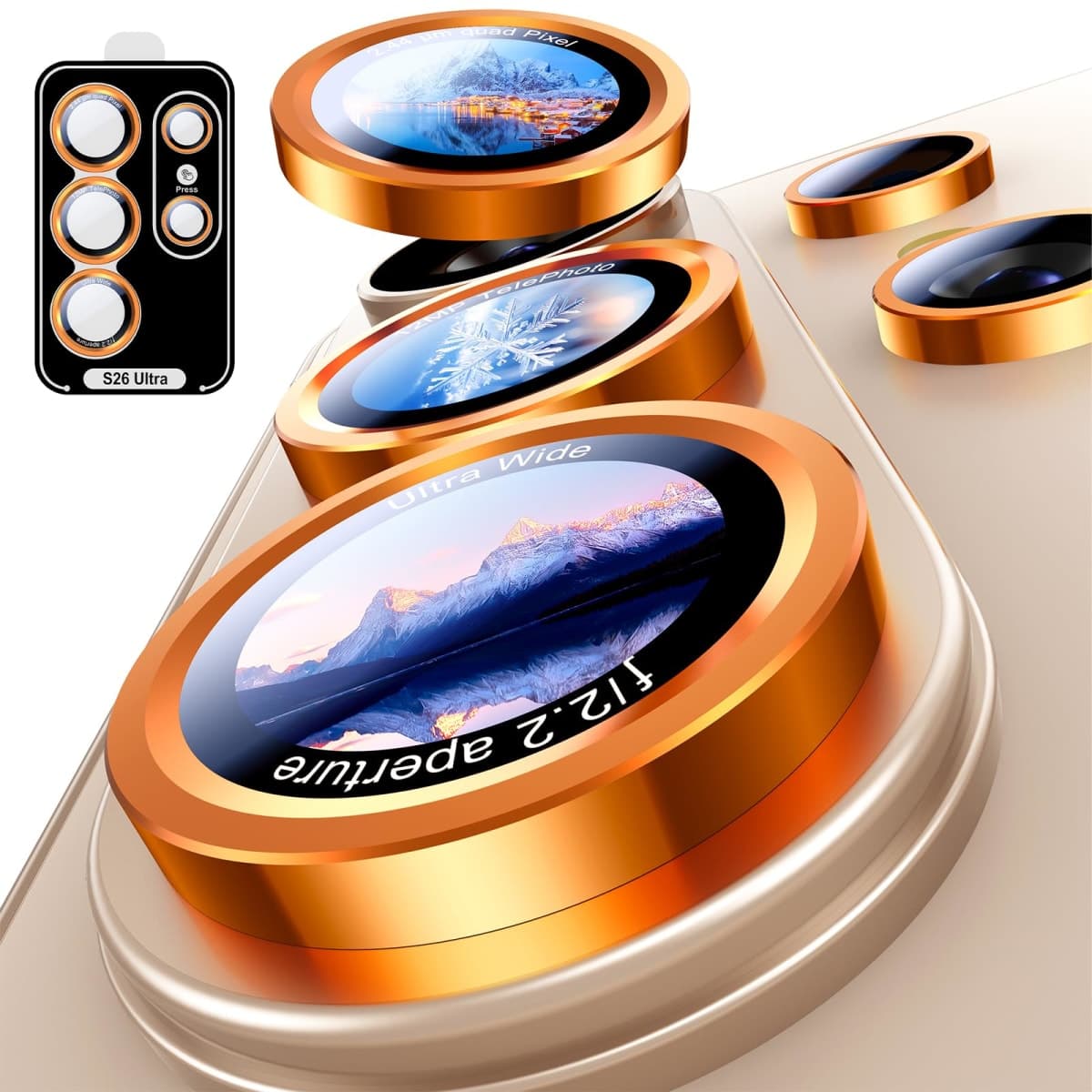 Uyiton for Samsung Galaxy S26 Ultra Camera Lens Protector - [Case-Friendly][Not Easy to Break][Ultra-Thin] Military-Grade Tempered Glass with Aluminum Metal Rear Camera Screen Cover - Orange