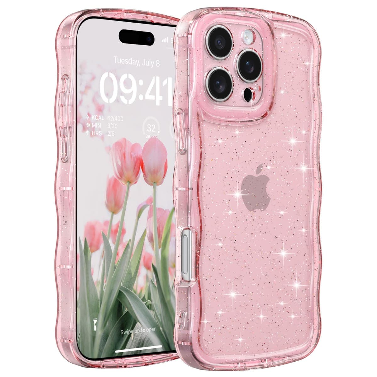 FABSPARK for iPhone 16 Pro Phone Case,Cute Laser Colorful Retro Exquisite Curly Wave Wavy Edge Case,Aesthetic Soft TPU Protective for iPhone 16 Pro 6.3 Inch,Bright Green
