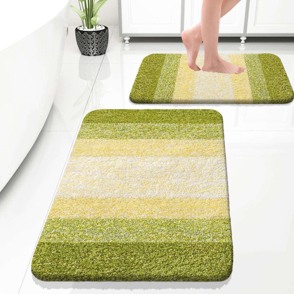 OLANLY Luxury Bathroom Rug Set 2 Piece, Soft Absorbent Microfiber Bath Rugs and U-Shaped Contour Toilet Rug, Non-Slip Bath Carpet, Machine Wash Dry, Bath Mats for Bathroom (24"x16"+24"x20", Brown)