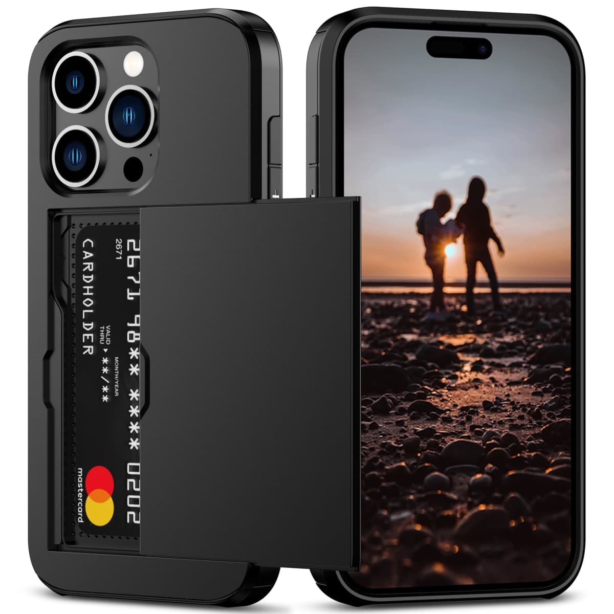 Nvollnoe for iPhone 15 Pro Case with Card Holder Heavy Duty Protective Dual Layer Shockproof Hidden Card Slot Slim Wallet Case for iPhone 15 Pro for Women&Men(Black)