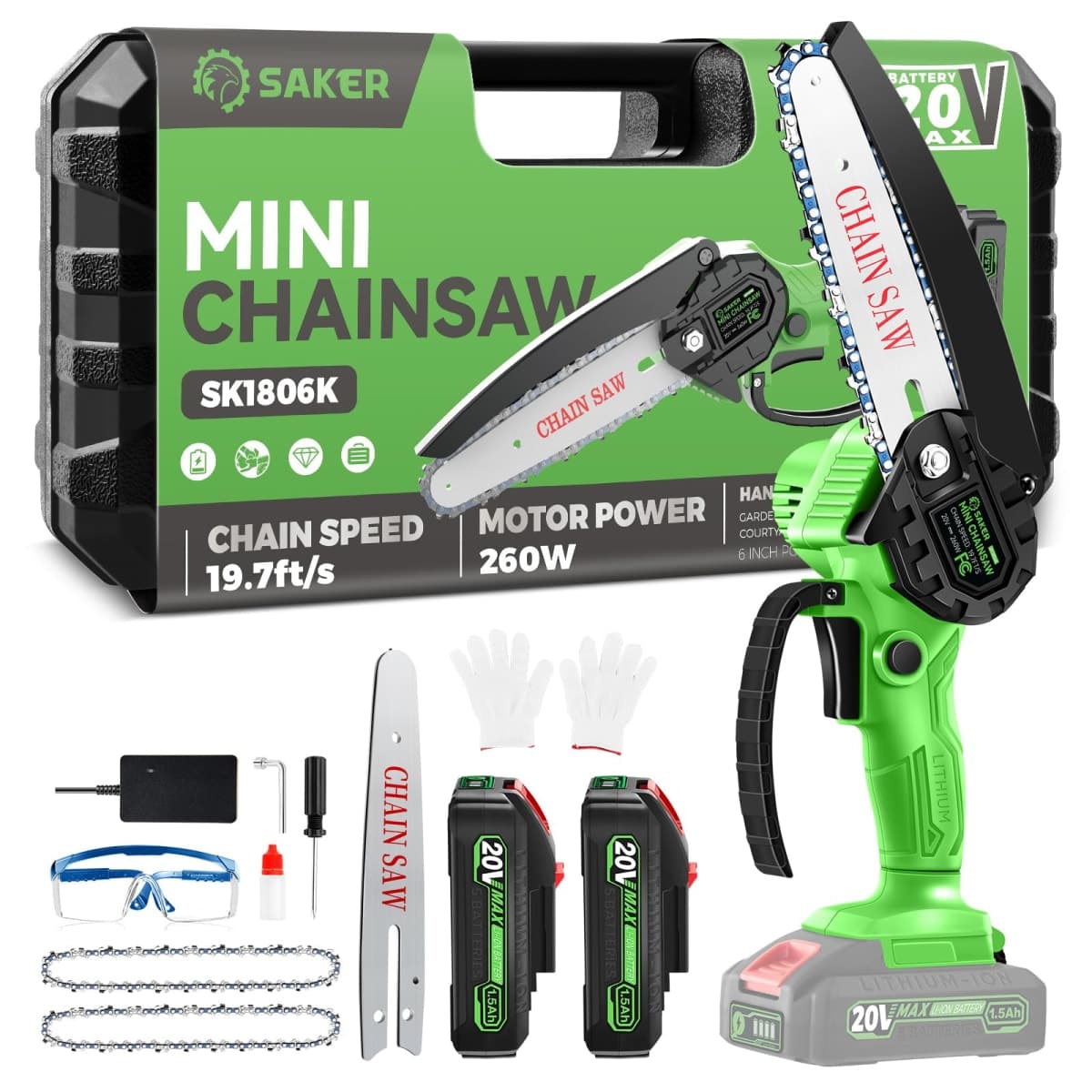 Saker Mini Chainsaw|6 Inch Chainsaw[2026 Upgraded]|Mini Cordless Electric Chain Saw|Small Handheld Portable Chainsaw Battery Powered Chain Saw for Tree Trimmer and Garden,Valentine's Day Gifts for Men
