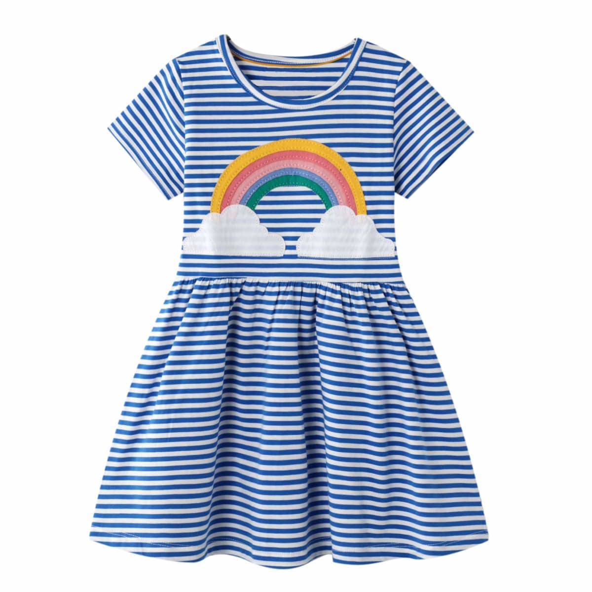 Youlebao Girls Cotton Long Sleeve Casual Cartoon Appliques Striped Jersey Dresses, Ugds08, 6 Years