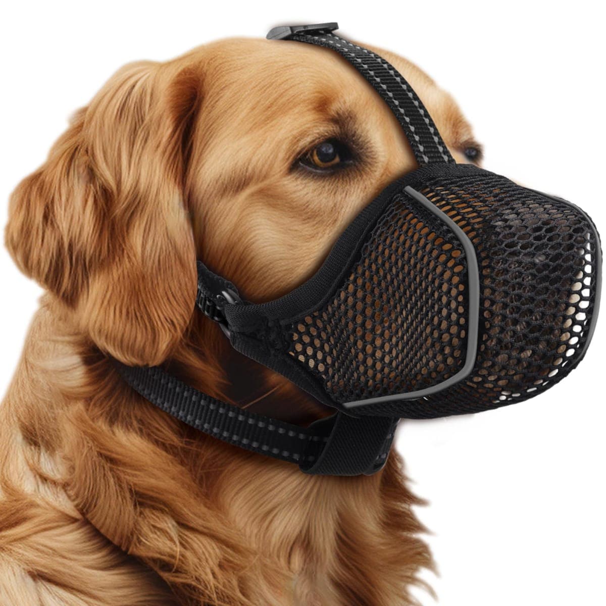 BONTHEE Dog Muzzle,Mesh Soft Muzzle for Small Medium Large Sized Dogs, Breathable Reflective Adjustable Puppy Muzzles with Collar for Scavenging Grooming Biting Chewing,Allows Panting and Drinking