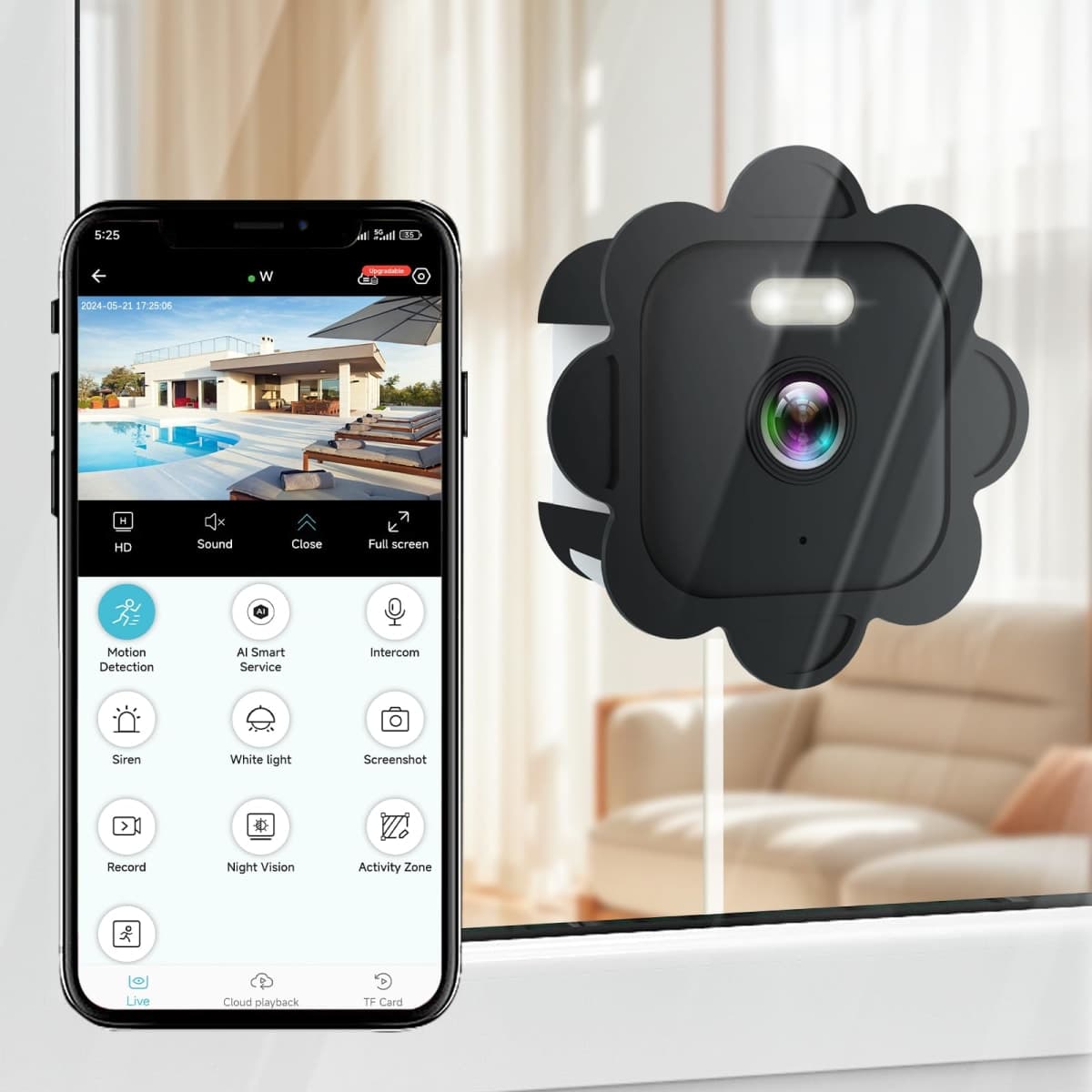 2.5K Window Camera,2.4GHz & 5GHz WiFi Indoor Cameras for Home Security with Full Color Night Vision,24/7 Recording,Motion Detection,Compatible with Alexa,2-Way Audio, Siren, Easy & Quick Installation