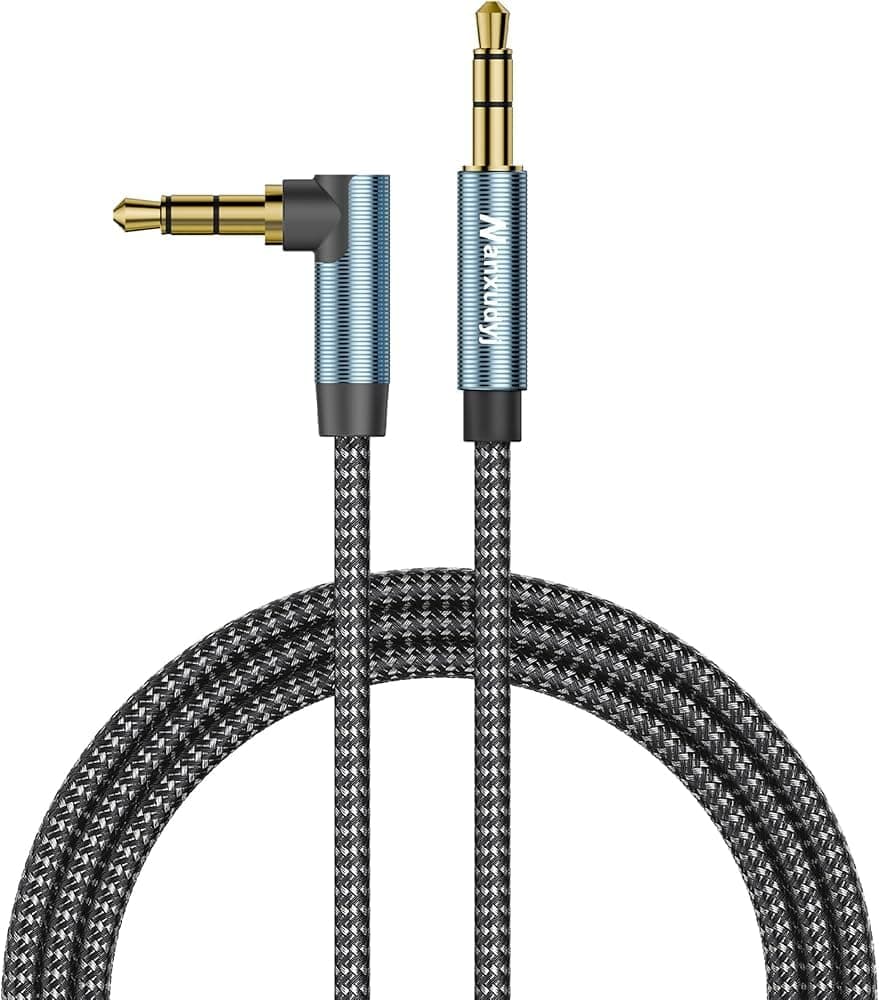 Nanxudyj AUX Cord 10ft/3M,3.5mm Stereo Audio Cable 90 Degree 3.5mm Male to Male Stereo Aux Cable Right Angle TRS Cable Compatible for car, Headphone,Tablets, Speakers