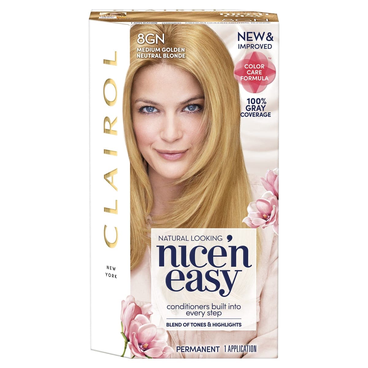 Clairol Nice 'n Easy, 8GN Medium Golden Neutral Blonde, Permanent Hair Color, 1 Kit (PACKAGING MAY VARY)