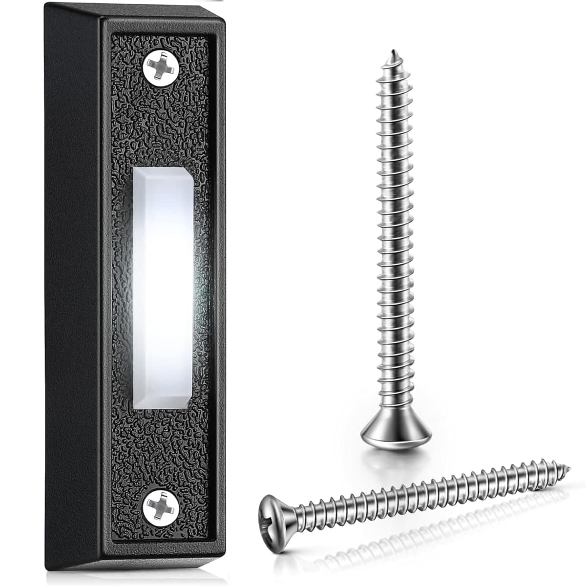 Saillong Cool White Doorbell Button, Lighted Wired Door Bell Push Buttons LED Door Chime, Wall Mounted Door Opener Switch (Black, 1 Pack)