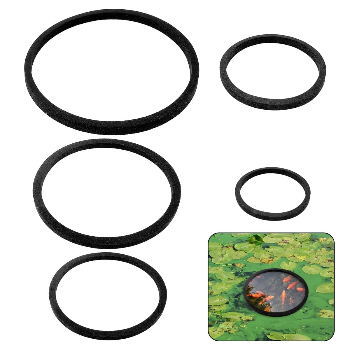 5Pcs Fish Feeding Ring, 5 Sizes Aquarium Floating Plant Corral/Feeding Ring for Fish Tank, Round EVA Aquarium Feeding Rings Filter Out Floating Plants Feeder Accessories (Black)